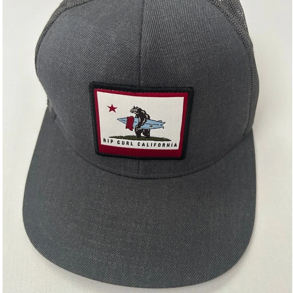 Rip‎ Curl Trucker Hat Mens OS Grey California Bear Surf Graphic Snapback Cap